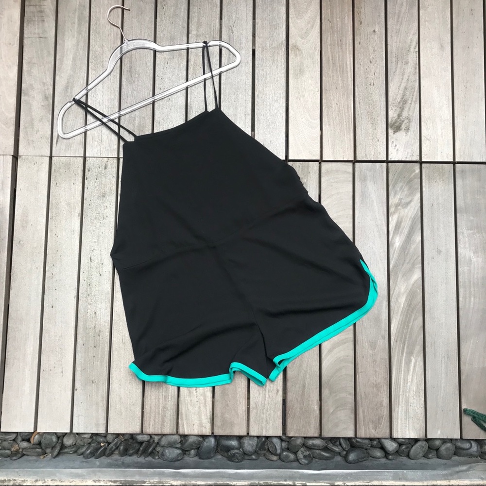 AUDREY Black & Teal Sleeveless Short Romper